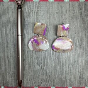 Polymer Clau Abstract Pink and Gold Earrings